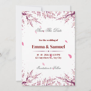 Roze Kersenbloesem Save The Date Kaart