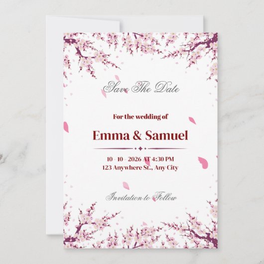 Roze Kersenbloesem Save The Date Kaart (Voorkant)