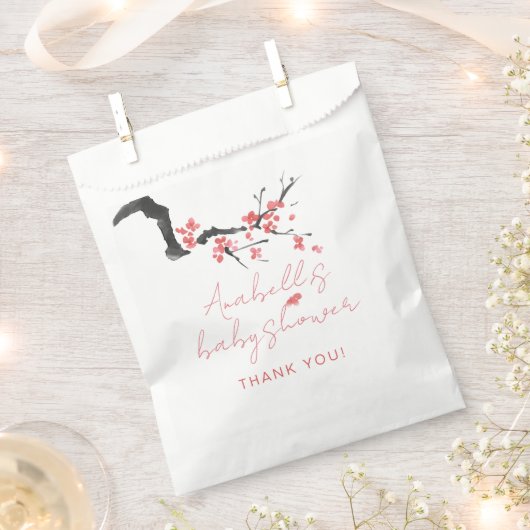 Roze Kersenbloesem Script Baby Shower Bedankzakje (Geknipt)