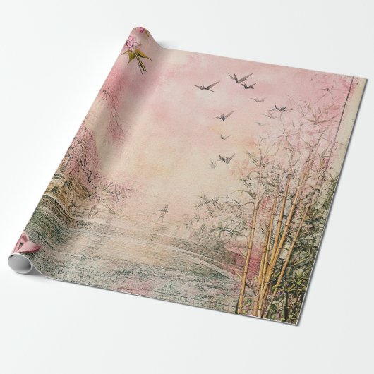 Roze Kersenbloesem Serene Landschap (8) Cadeaupapier (Uitgerold)