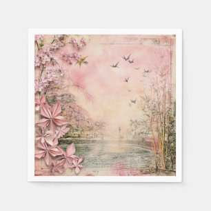 Roze Kersenbloesem Serene Landschap (8) Servet