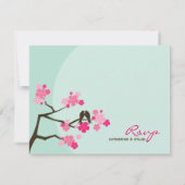 Roze Kersenbloesem Tortelduifjes Bruiloft RSVP Kaa (Achterkant)