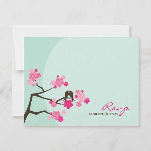 Roze Kersenbloesem Tortelduifjes Bruiloft RSVP Kaa (Achterkant)