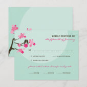 Roze Kersenbloesem Tortelduifjes Bruiloft RSVP Kaa (Voorkant / Achterkant)