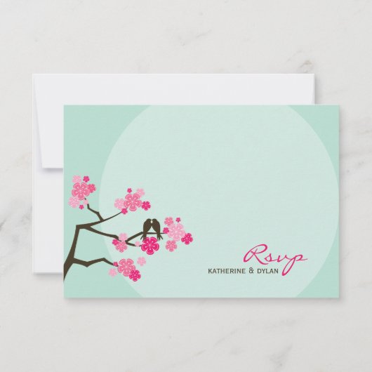 Roze Kersenbloesem Tortelduifjes Bruiloft RSVP Kaa (Achterkant)