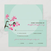 Roze Kersenbloesem Tortelduifjes Bruiloft RSVP Kaa (Voorkant / Achterkant)