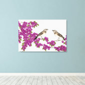 Roze Kersenbloesem  Tortelduifjes Canvas Afdruk (Insitu (Houten vloer))