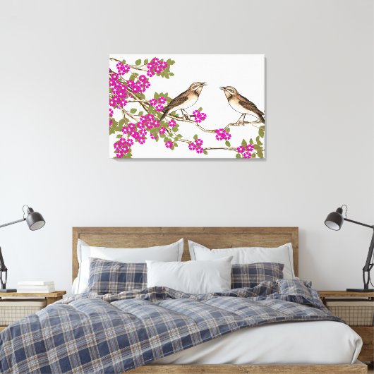 Roze Kersenbloesem  Tortelduifjes Canvas Afdruk (Insitu (Slaapkamer))