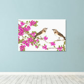 Roze Kersenbloesem  Tortelduifjes Canvas Afdruk (Insitu (Houten vloer))