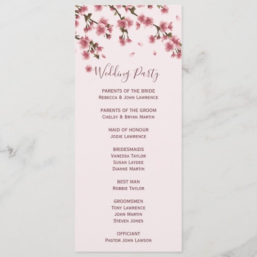 Roze Kersenbloesem Trouwceremonie Programmakaart (Achterkant)