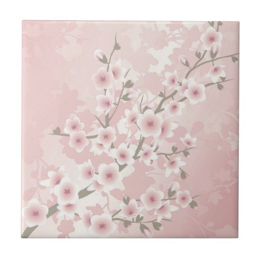 Roze Kersenbloesem uit het verleden Tegeltje (Voorkant)