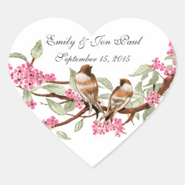Roze Kersenbloesem  Vogels Trouwstickers Hart Sticker