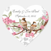 Roze Kersenbloesem  Vogels Trouwstickers Hart Sticker (Voorkant)