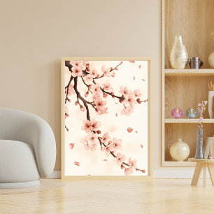 Roze Kersenbloesem Watercolor Tak Mural Kunst Poster