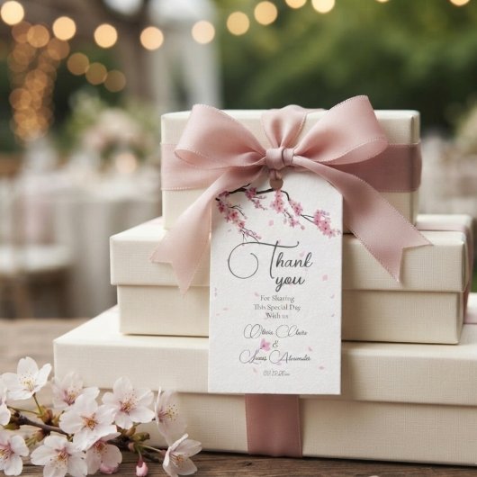 Roze Kersenbloesem Waterverf Botanische bruiloft Cadeaulabel