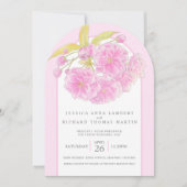 Roze kersenbloesem waterverf foto trouwboog kaart (Voorkant)