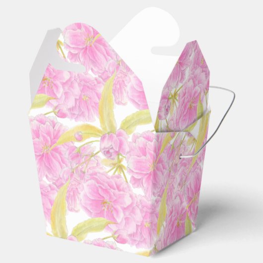 Roze kersenbloesem waterverf kunst patroon bedankdoosjes (Geopend)