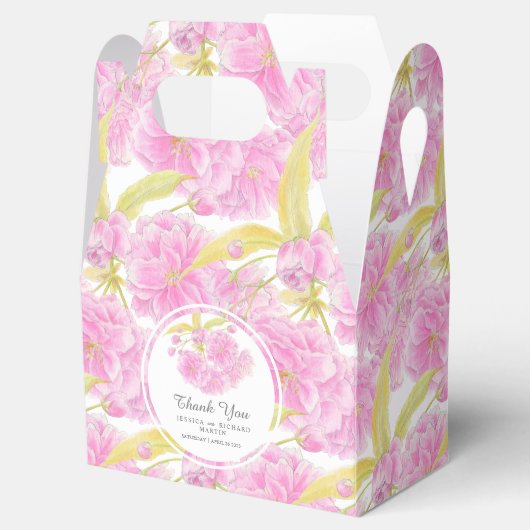Roze kersenbloesem waterverf patterned custom bedankdoosjes (Geopend)