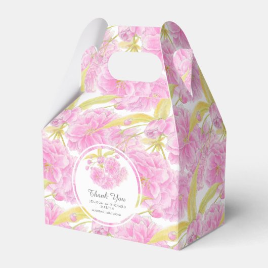 Roze kersenbloesem waterverf patterned custom bedankdoosjes (Voorkant Zijde)