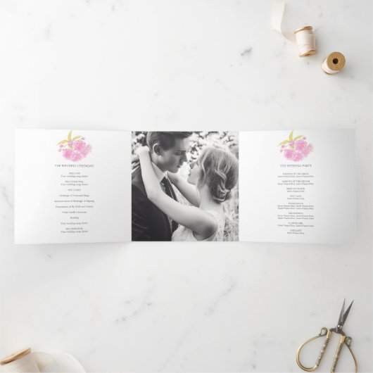 Roze Kersenbloesem waterverf Tri-Fold Programma (Binnen)