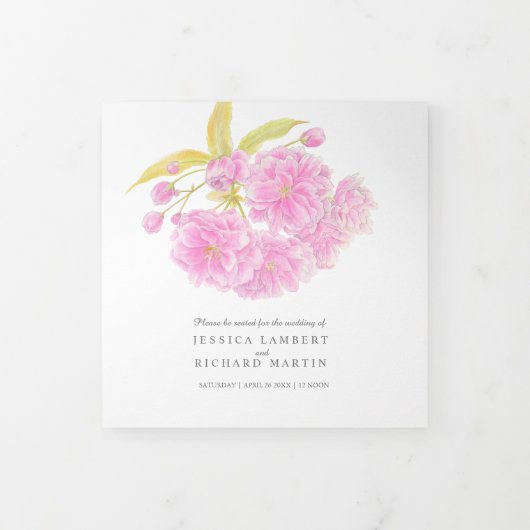 Roze Kersenbloesem waterverf Tri-Fold Programma (Cover)