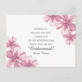 Roze kersenbloesem. Wil je mijn bruidsmeisje zijn Briefkaart
