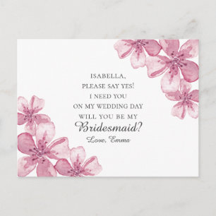 Roze kersenbloesem. Wil je mijn bruidsmeisje zijn Briefkaart