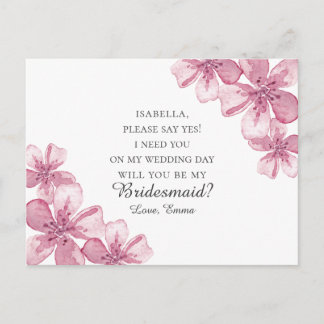 Roze kersenbloesem. Wil je mijn bruidsmeisje zijn Briefkaart