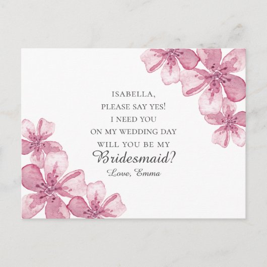 Roze kersenbloesem. Wil je mijn bruidsmeisje zijn Briefkaart (Voorkant)