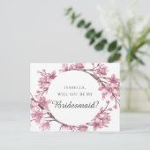 Roze kersenbloesem. Wil je mijn bruidsmeisje zijn Briefkaart (Staand voorkant)