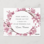 Roze kersenbloesem. Wil je mijn bruidsmeisje zijn Briefkaart (Achterkant)