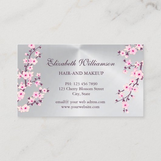 Roze Kersenbloesem Zilver Afspraakkaart Visitekaartje (Achterkant)