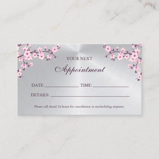 Roze Kersenbloesem Zilver Afspraakkaart Visitekaartje (Voorkant)