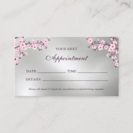 Roze Kersenbloesem Zilver Afspraakkaart Visitekaartje