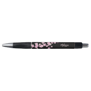 Roze Kersenbloesem Zwart Monogram Pen