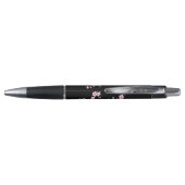 Roze Kersenbloesem Zwart Monogram Pen (Achterkant)
