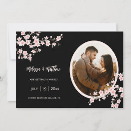 Roze Kersenbloesem Zwarte Bruiloft Save The Date