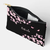 Roze Kersenbloesem Zwarte Monogram Etui (Open)
