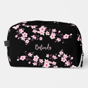 Roze Kersenbloesem Zwarte Monogram Toilettasje