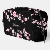 Roze Kersenbloesem Zwarte Monogram Toilettasje (Rechterhoek)