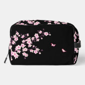 Roze Kersenbloesem Zwarte Monogram Toilettasje (Achterkant)