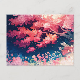Roze Kersenbloesemboom onder sterrenhemel 's nacht Briefkaart