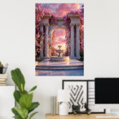 Roze Kersenbloesemfontein Marble Arch Poster (Thuiskantoor)