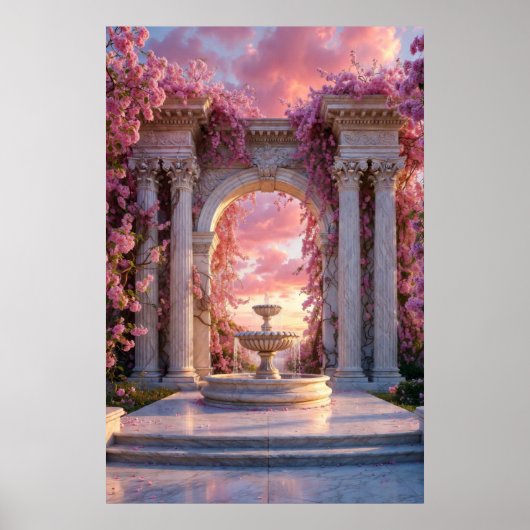 Roze Kersenbloesemfontein Marble Arch Poster (Voorkant)