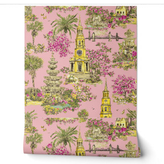 Roze Kersenbloesemkathedraal & Fontein Behang