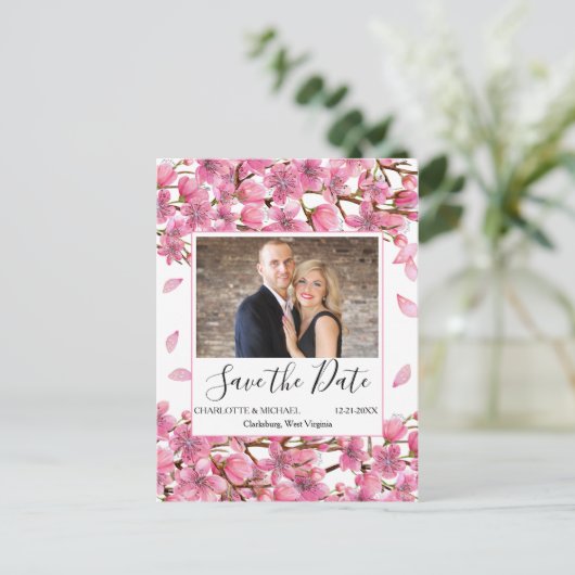 Roze kersenbloesems Bewaar de datum Briefkaart (Staand voorkant)