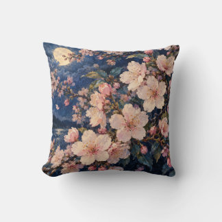 Roze Kersenbloesems bij Maneschijn en Middenblauw Kussen
