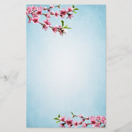 Roze Kersenbloesems  Blauw Briefpapier (Voorkant)