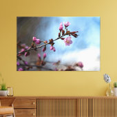 Roze kersenbloesems, blauwe lucht, witte wolk canvas afdruk (Insitu (Woonkamer))