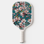 Roze Kersenbloesems Blauwgroen achtergrond Pickleball Paddle (Achterkant)